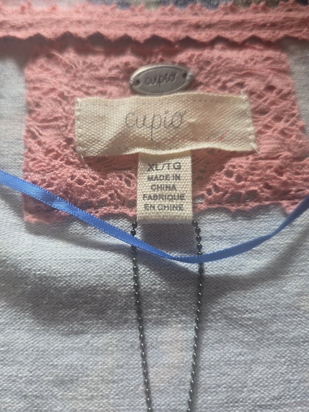 CUPIO Blue Floral Soft Knit V-Neck Collar 3/4 Sleeve Top Shirt Size XL NEW - Picture 5 of 5